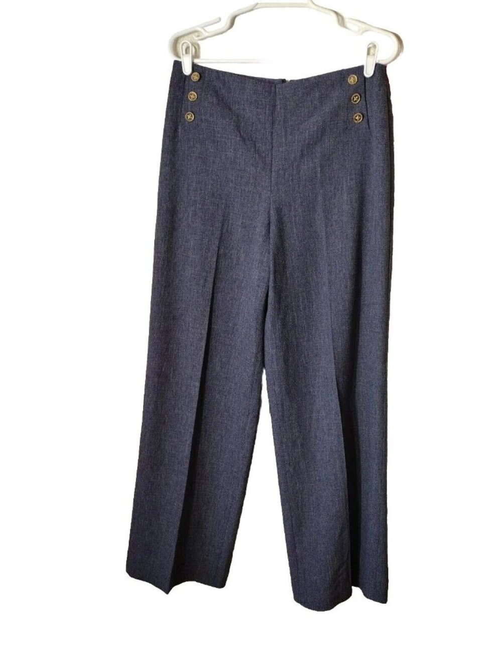 Anne Klein Pants Womens 8 High Rise Wide Leg Zip Back Gold Button Decoration